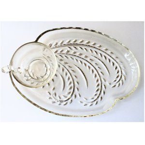 Vtg Federal Glass Luncheon Plate Cup Set Homestead Wheat Cottagecore Farmhouse